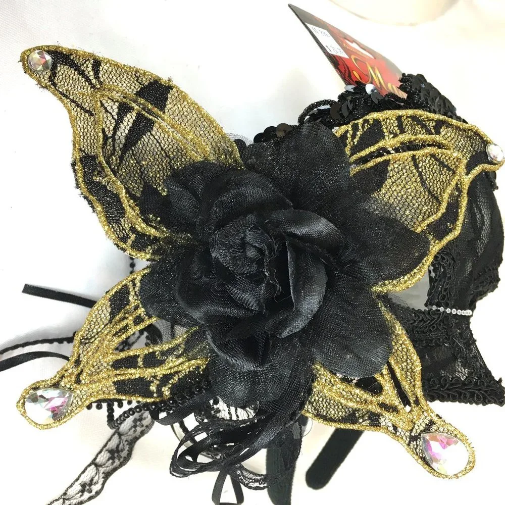 Halloween Venetian Masquerade Blk Lace Mask NWT NOS